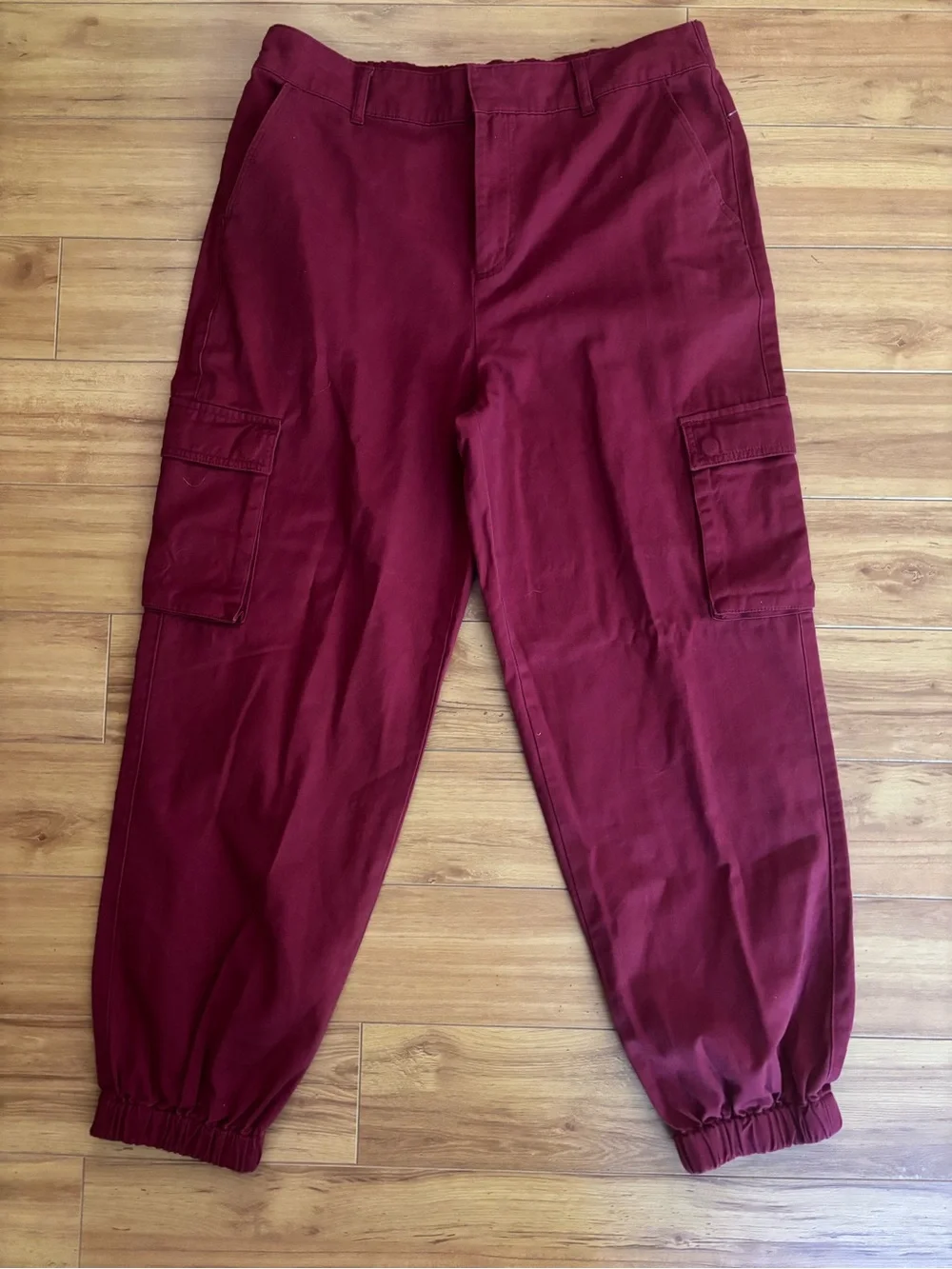 Maroon Red 100% Cotton Cargo Pants Forever 21 XL Utility New Minimalist Cozy